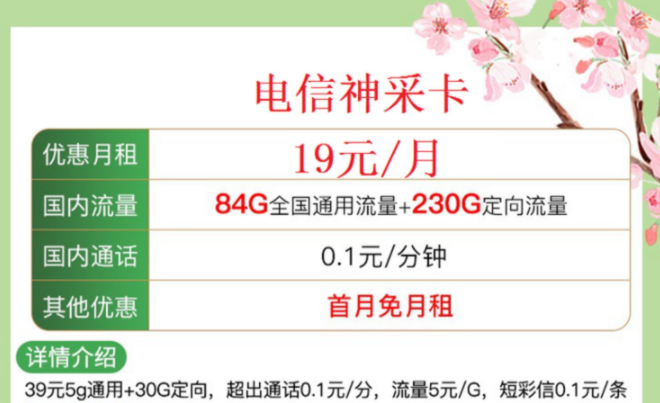 中國電信正規(guī)流量卡 【電信神采卡、極致卡】僅需19元首月免費全國通用手機上網(wǎng)卡