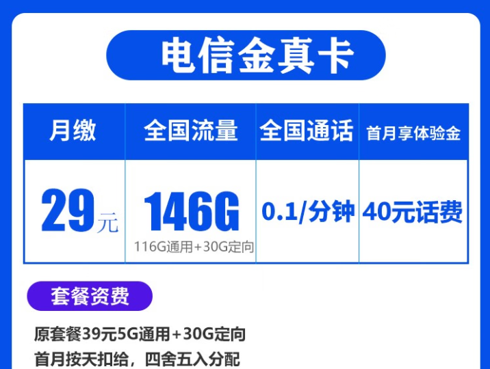 電信金真卡、秋毫卡流量卡套餐推薦 29元146G流量+49元200G全國(guó)流量