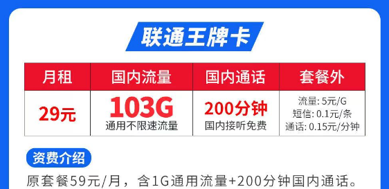 流量最多最便宜的是什么套餐？聯(lián)通王牌卡29元103G|聯(lián)通春風卡、秋雨卡|低月租大流量套餐