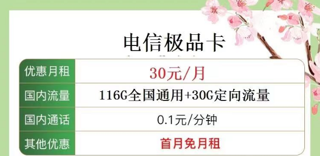 電信極品卡好用嗎？30元月租116G通用 +30G定向+首月免費(fèi)