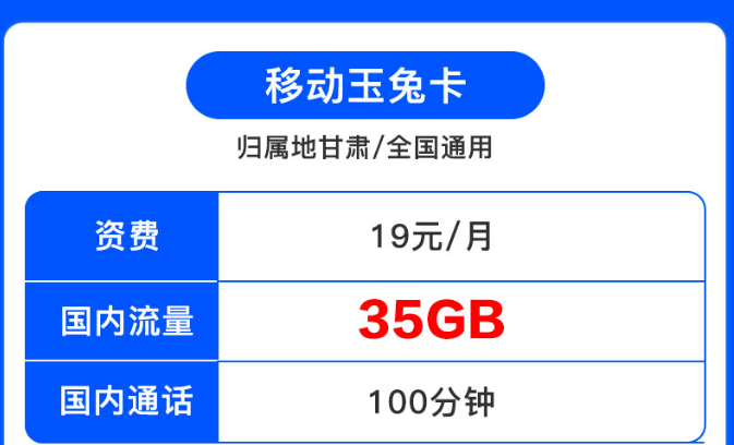 歸屬地為甘肅的移動流量卡|移動19元套餐|移動月兔卡、移動月兔卡