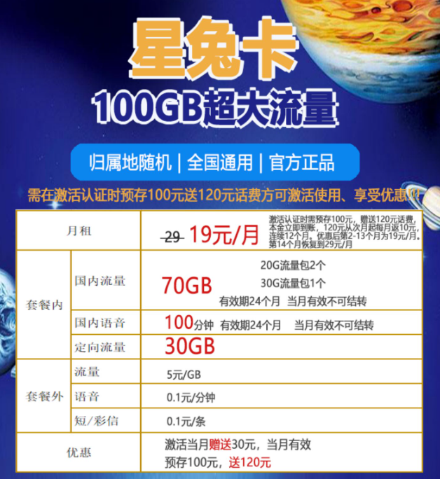 免費(fèi)申請電信19元100G流量卡|電信星兔卡怎么樣？